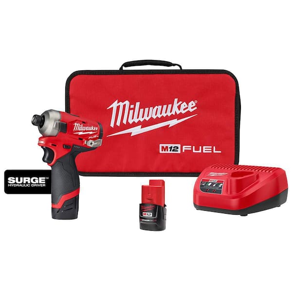 Milwaukee - M12 FUEL SURGE 12V Lithium-Ion Brushless Cordless 1/4 in. Hex Impact Driver Compact Kit w/Two 2.0Ah Batteries, Bag