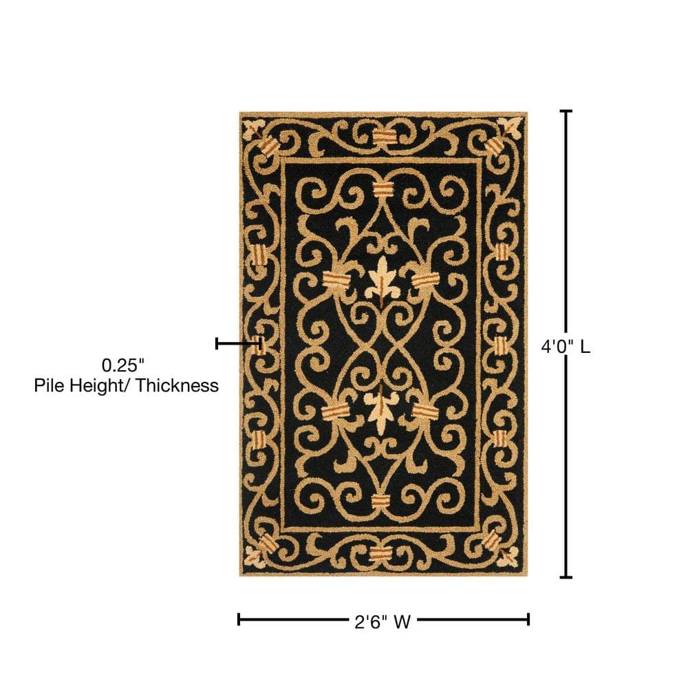Handmade Black Floral Wool Rectangular Area Rug