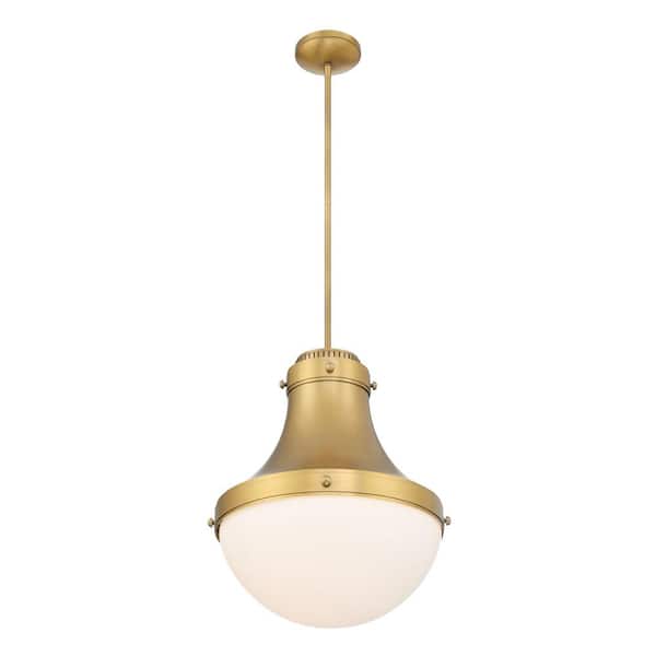 Purelight 100-Watt 1-Light Legacy Brass Globe Pendant Light with Etched Opal Glass Shade, No Bulb Included