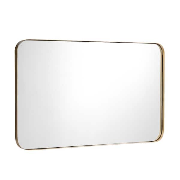 32 in. W x 20 in. H Rectangular Metal Framed Wall Bathroom Vanity Mirror in Golden
