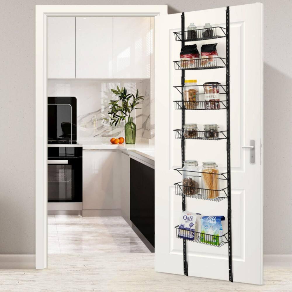 Over the Door Pantry Organizer with Adjustable Door Hook and 6 Basket, 6-Shelf Spice Rack for Kitchen