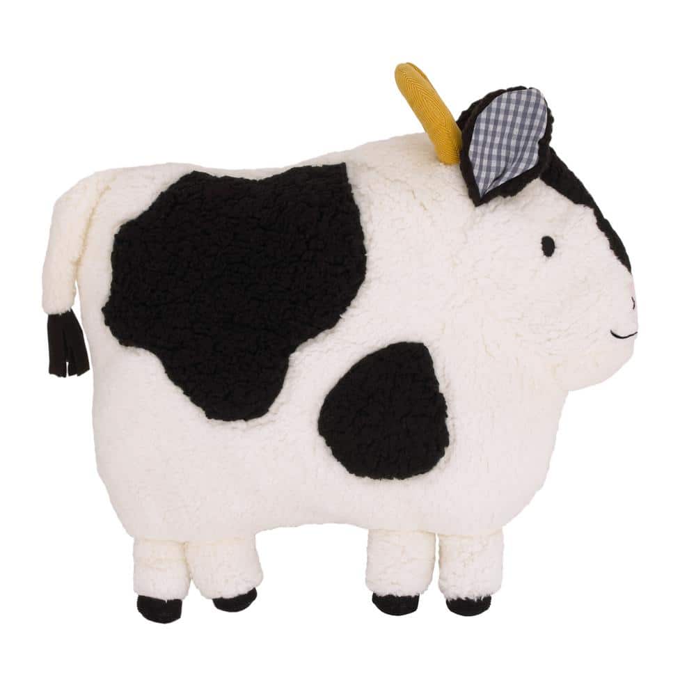 Little Love by NoJo Plush Sherpa Black & White Cow with 3D Ears & Dimensional Horns 5 in. L x 16 in. W Throw Pillow -  5408721P