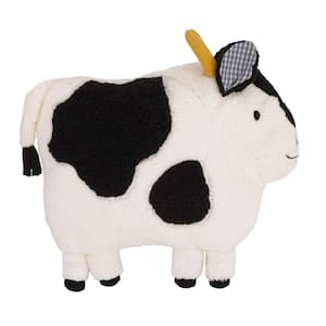 Plush Sherpa Black & White Cow with 3D Ears & Dimensional Horns 5 in. L x 16 in. W Throw Pillow