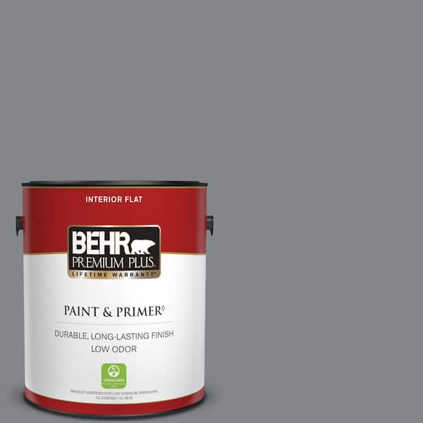 BEHR PREMIUM PLUS 1 gal. #N500-5 Magnetic Gray color Flat Low Odor Interior Paint & Primer