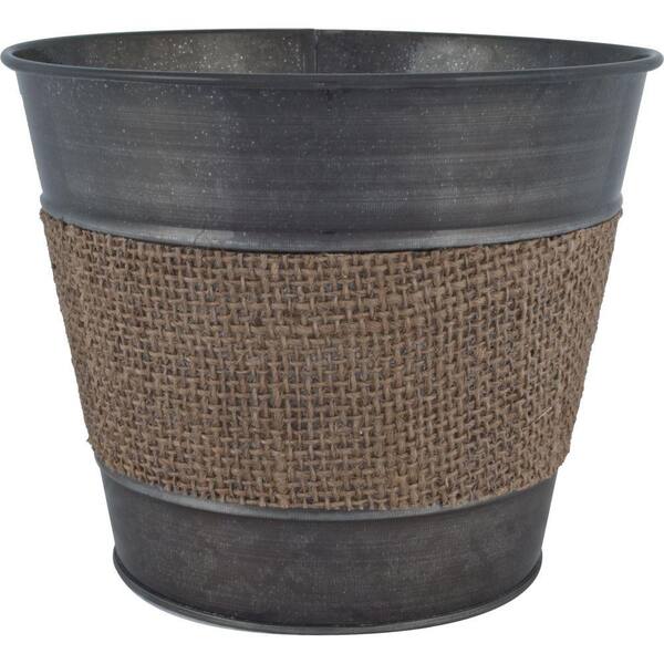 Pride Garden Products 9 in. Tin Black Zinc Planter with Jute Band