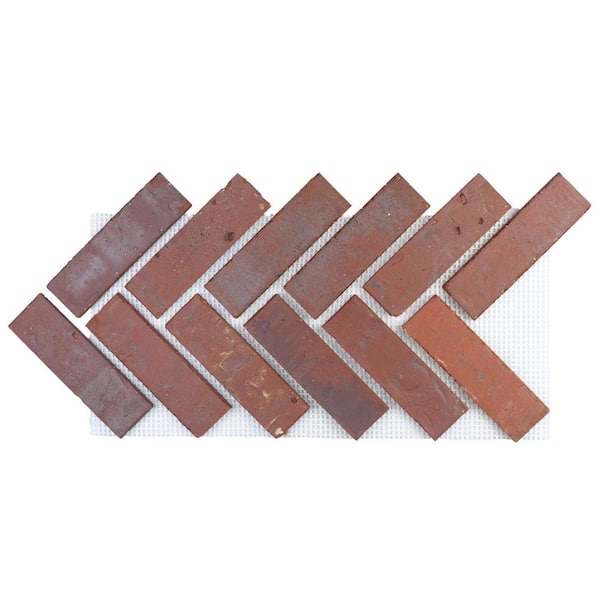 Old Mill Brick 28 in. x 12.5 in. x 0.5 in. Brickwebb Independence Thin Brick Sheets - Herringbone (Box of 5 Sheets)