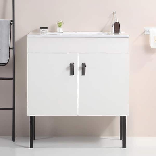 Xspracer Victoria 30 in. W x 18 in. D x 23 in. H Freestanding Single Sink Bath Vanity in White with Solid Wood and Ceramic Top