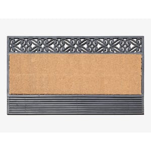 A1HC Floral Stripe Black/Beige 24 in. x 36 in. Rubber and Coir Heavy Duty, Easy to Clean Outdoor Doormat