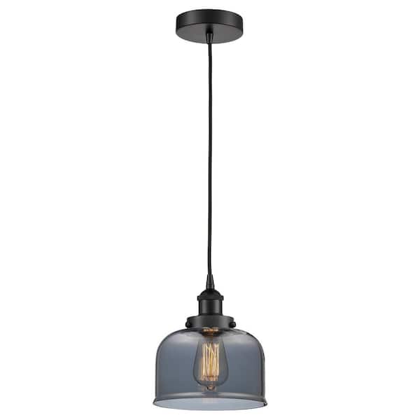 Bell 60-Watt 1-Light Matte Black Standard Mini Pendant Light with Plated Smoke Glass, No Bulbs Included
