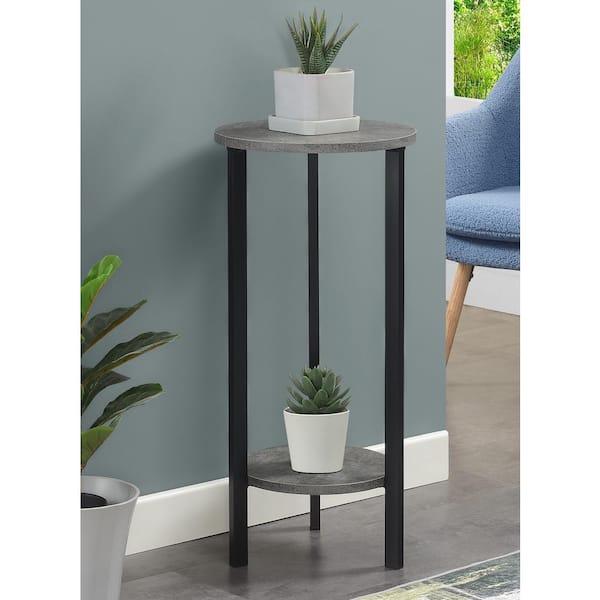 Convenience Concepts Graystone 31.5 in. H Cement/Black High Round Particle Board Indoor Plant Stand with 2-Tiers