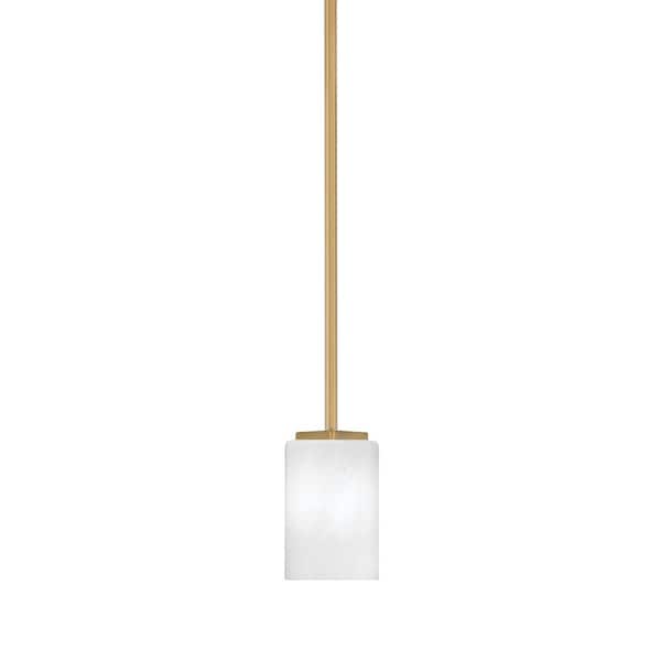Unbranded Bridgewater 100-Watt 1-Light New Age Brass Shaded Pendant Light with 4 in. White Marble Glass Shade, No Bulb Included