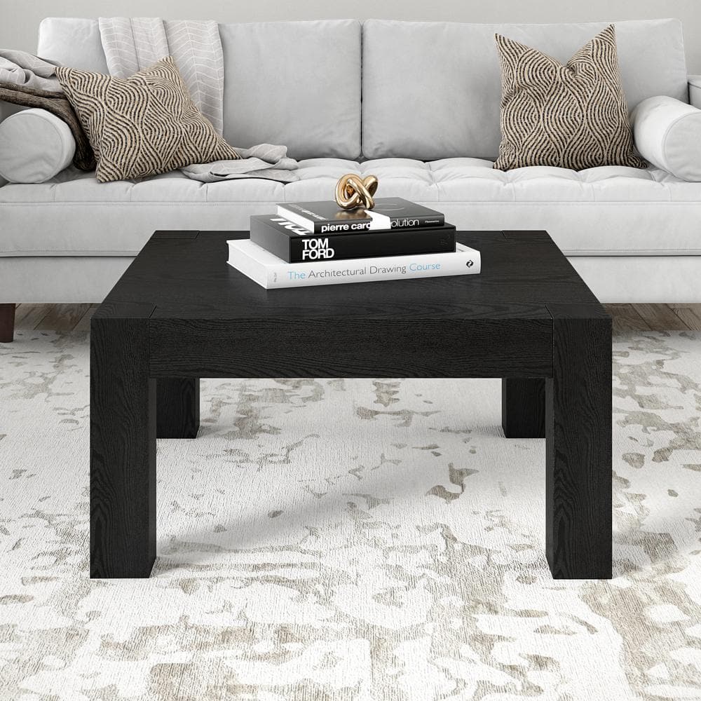 Langston Minimalist Black Grain Square Wood Coffee Table, 34"