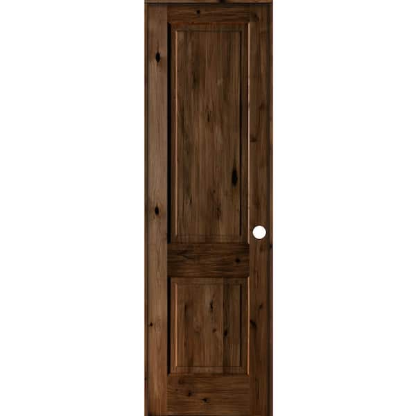Krosswood Doors 28 in. x 96 in. Rustic Knotty Alder 2 Panel Left-Handed Provincial Stain Wood Single Prehung Interior Door w/Square Top