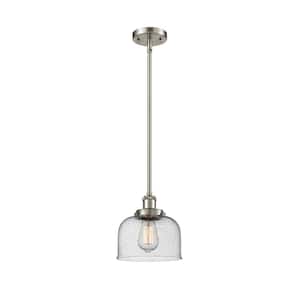 Bell 1-Light Brushed Satin Nickel Shaded Pendant Light with Seedy Glass Shade