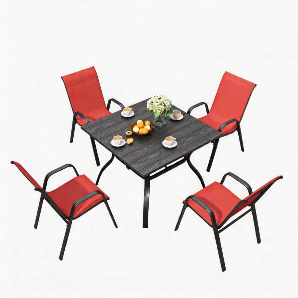 Black 5‑Piece Square Metal Outdoor Dining Set in Red with Umbrella Hole for Patio, Garden, Backyard price history on PriceWatchPro