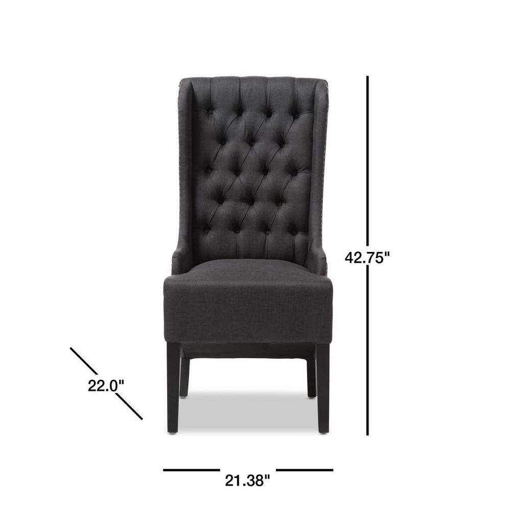 Vincent Dark Gray Linen Button-Tufted Accent Chair with Wood Legs