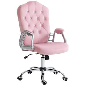 Home Office Chair, Polyester Computer Chair, Button Tufted Desk Chair with Swivel Wheels in Pink