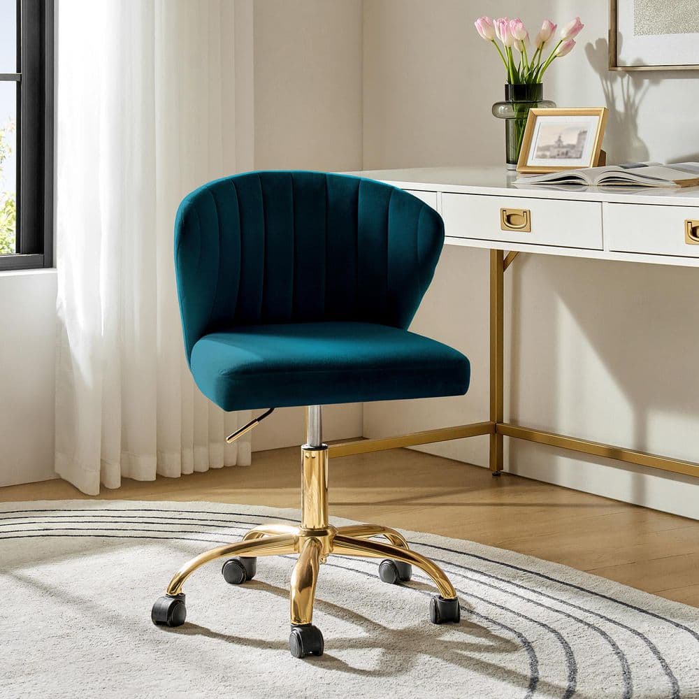 Ilia Modern Velvet up to 35 in. Swivel Adjustable Height Task Chair with Wheels and Channel-tufted Back -Teal price history on PriceWatchPro