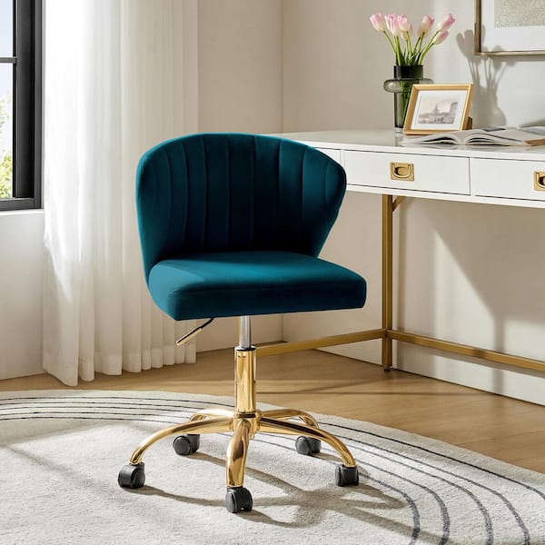 Ilia Modern Velvet up to 35 in. Swivel Adjustable Height Task Chair with Wheels and Channel-tufted Back -Teal