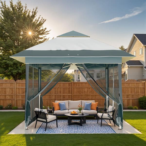 10 ft. x 10 ft. Patio Gazebo Sun Shade Canopy Tent with 4-Sandbags, Light Grey