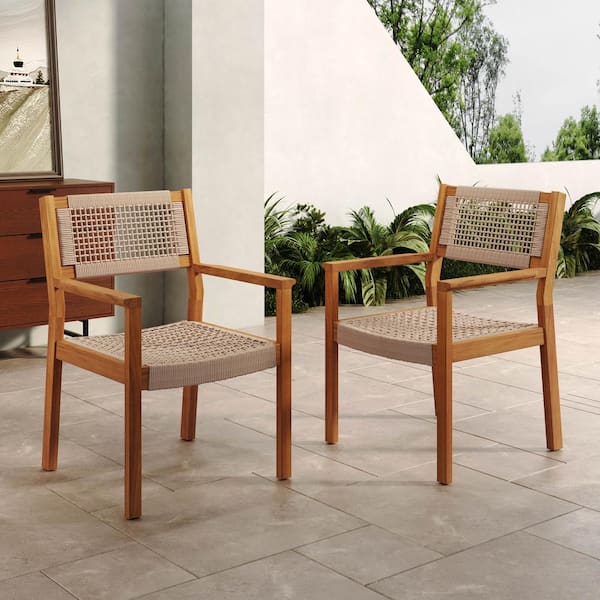 CHRISTOPHER KNIGHT HOME Veralis Outdoor Patio Braided Rope Dining Chairs, Acacia Wood, Teak Plus Light Brown, (Set of 2)