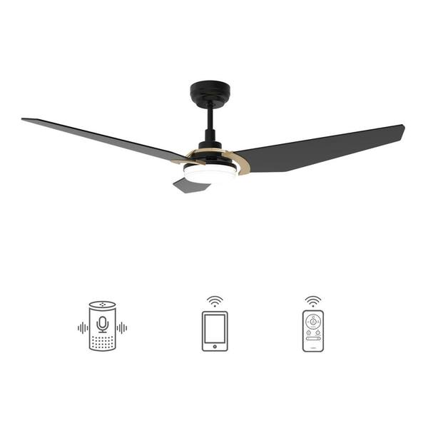 Carro Bly 52 In Dimmable Led Indoor Outdoor Black Smart Ceiling Fan With Light And Remote Works W Alexa Google Home S523b L12 B2 1g The Depot - Bright Light Outdoor Ceiling Fan
