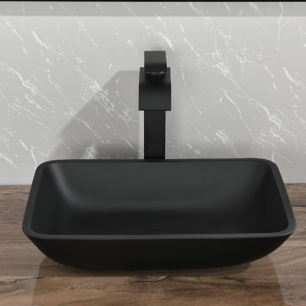 Matte Black Rectangular Glass Vessel Sink with Faucet