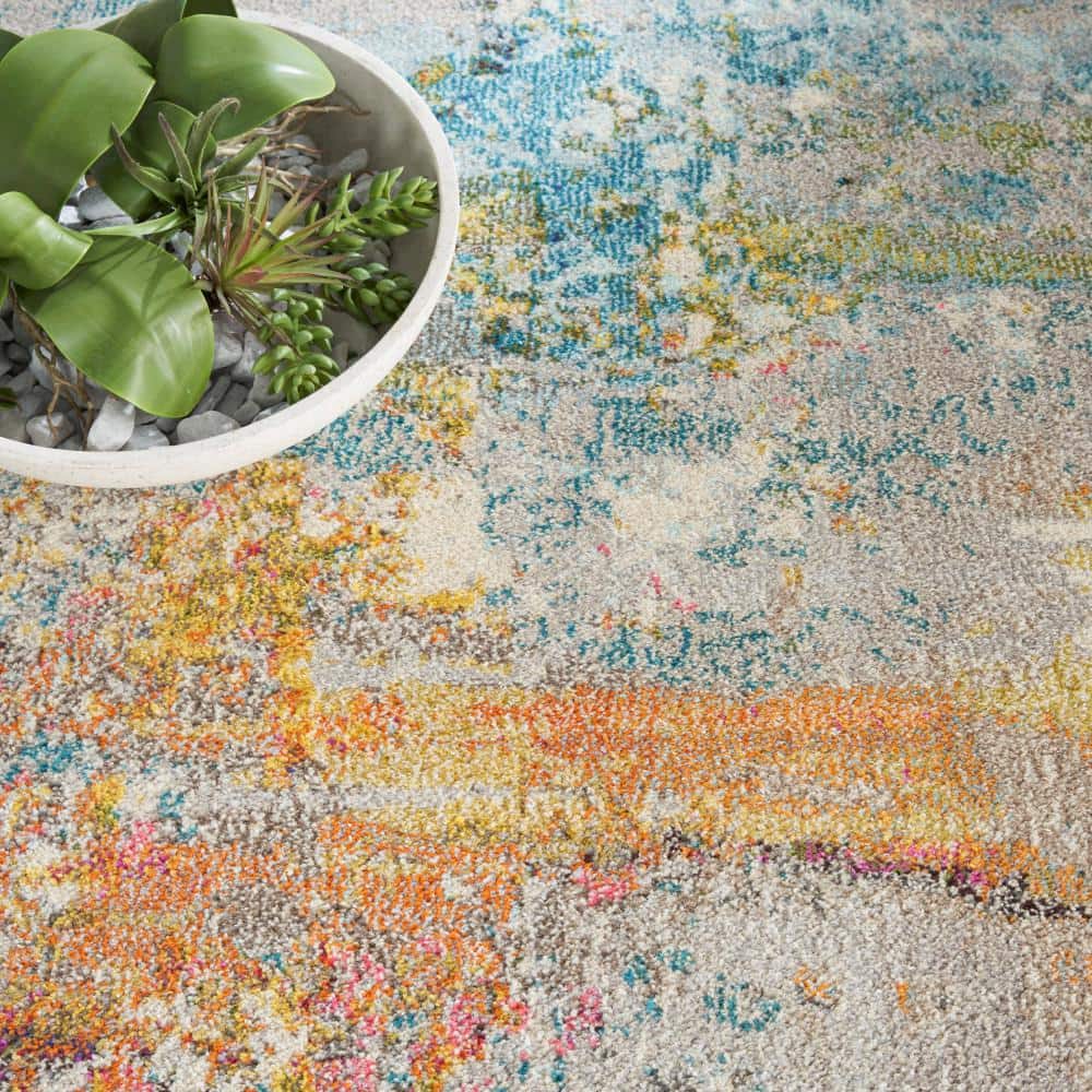 Med Grey Celestial Sealife 94" Synthetic Round Rug