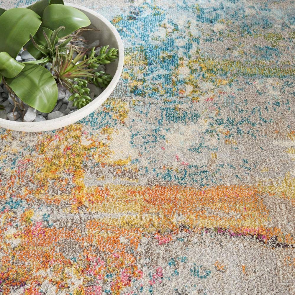 Med Grey Celestial Sealife 94" Synthetic Round Rug