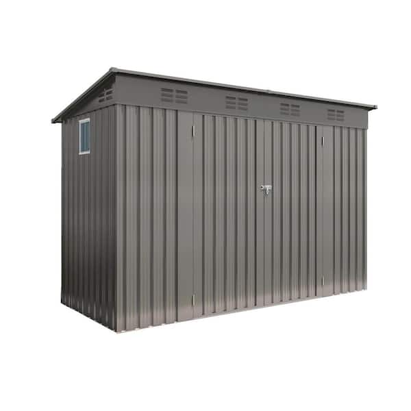 Queniva Outdoor 9 ft. W x 4 ft. D Gray Metal Storage Shed with Lockable Doors and 6 vents (36 sq. ft. )