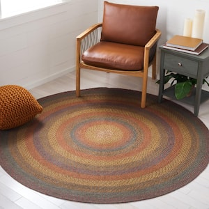 Braided Green/Rust Doormat 3 ft. x 5 ft. Border Striped Oval Area Rug