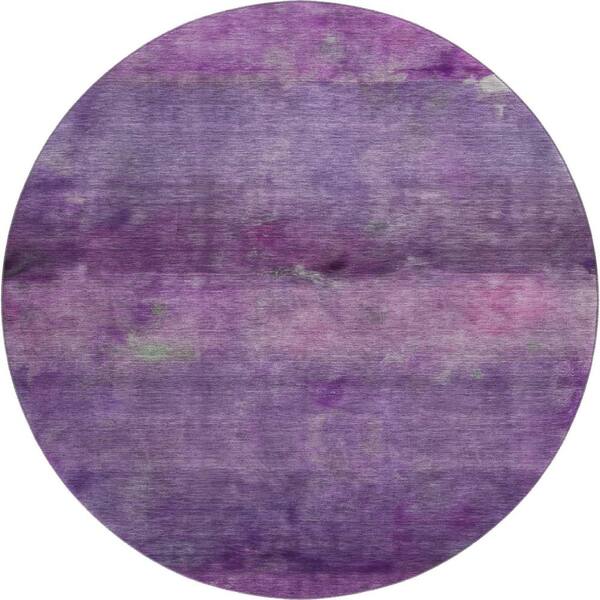 Mayfield Premium Machine Washable Abstract AMF2311 Purple 8 ft. x 8 ft. Round Rug