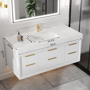 Solidoak 48 in. W x 20.9 in. D x 21.3 in. H Single Sink Bath Vanity in White with White Cultured Marble Top, night light