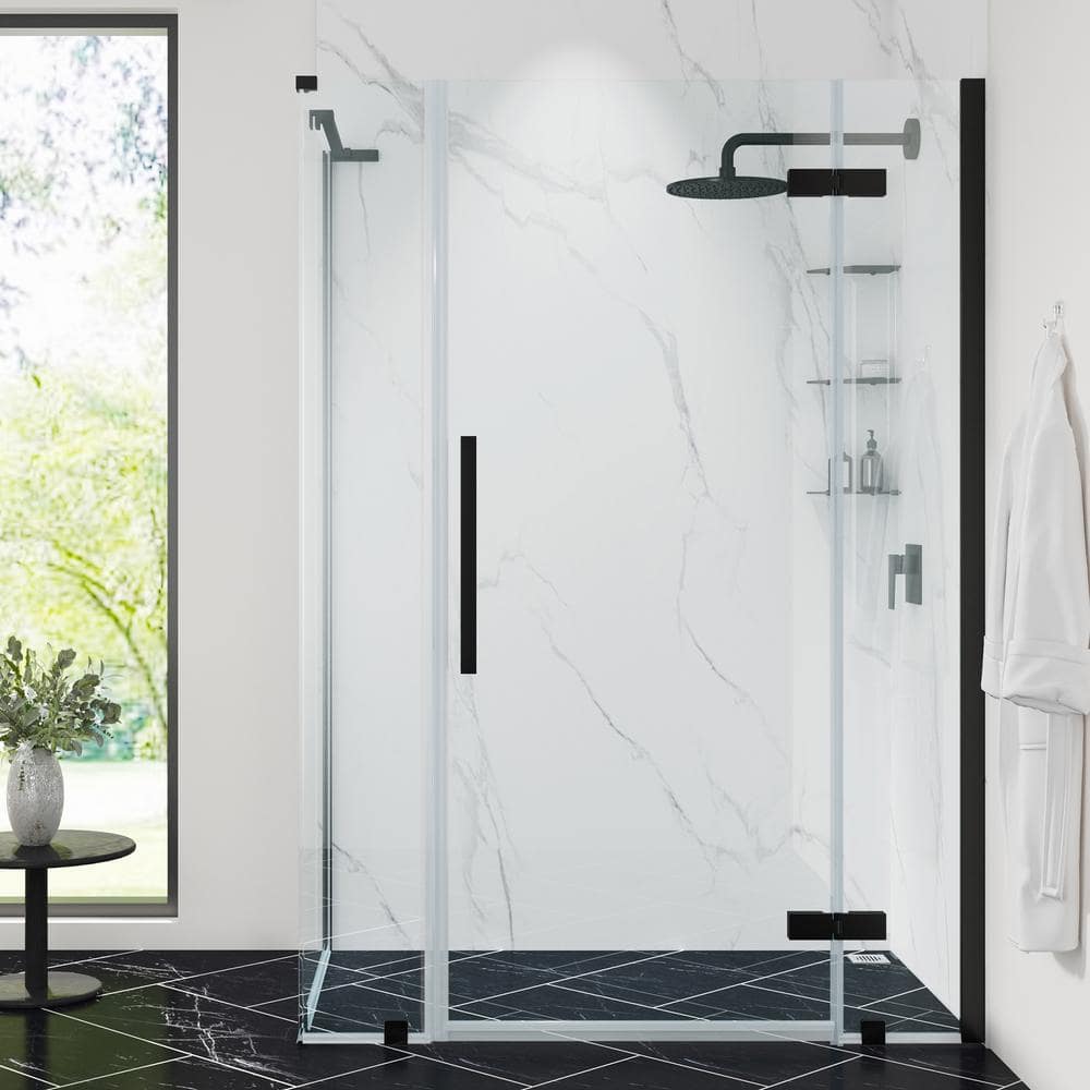 Tampa 42" Black Frameless Corner Shower Kit with Shelves