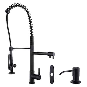 Commercial High-Arc Single Handle Pull Down Sprayer Kitchen Faucet with Soap Dispenser in Matte Black