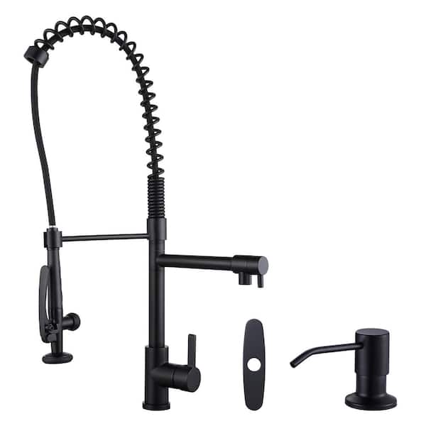 ARCORA Commercial High-Arc Single Handle Pull Down Sprayer Kitchen Faucet with Soap Dispenser in Matte Black