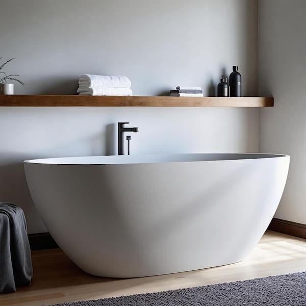 65 in. W. x 29.5 in. Thin Edge Solid Surface Stone Resin Flatbottom Soaking Bathtub in Matte White