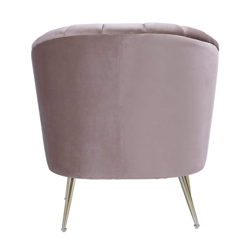 Blush Velvet Barrel Accent Chair with Wood Legs