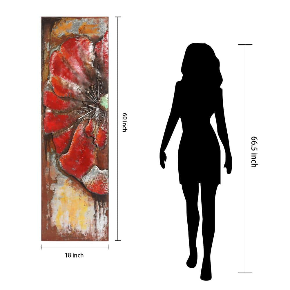 Handmade Red Poppy Detail Iron Wall Sculpture