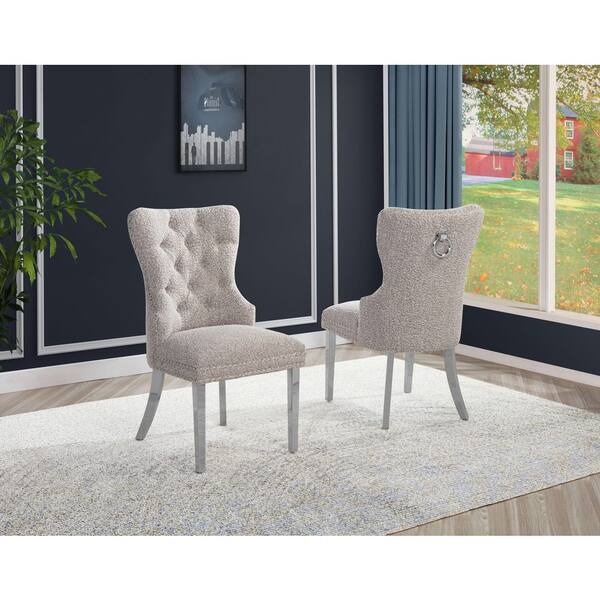 Best Quality Furniture Indira Grey Boucle Fabric Side Chair (Set of 2) with Silver Legs