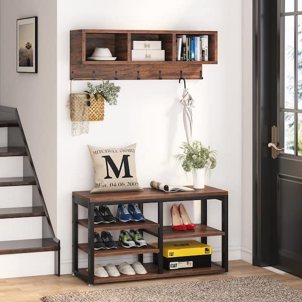Sauder Living Room Wall-Mount Entryway Shoe Cabinet with Mirror 431268