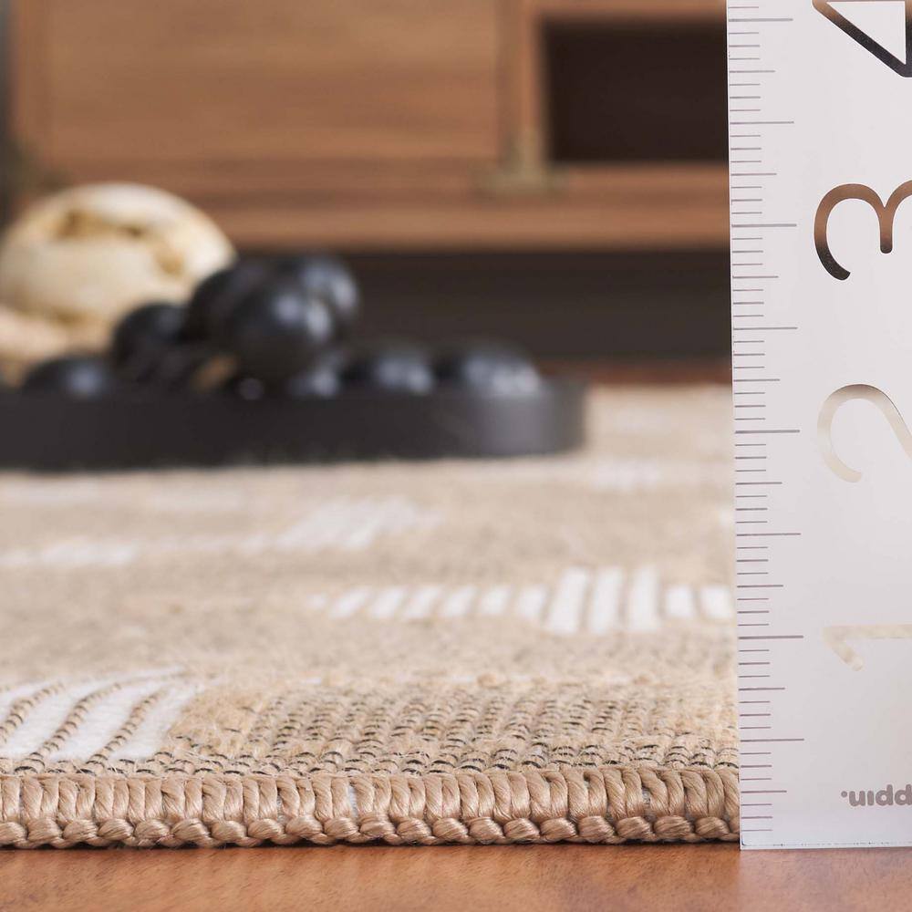 Ivory and Natural Geometric Flat Woven Wool Area Rug