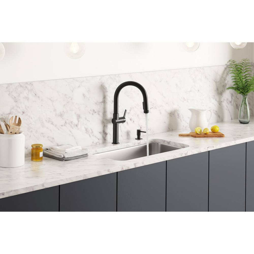 Matte Black Single Handle Pull-Down Kitchen Faucet with Soap Dispenser