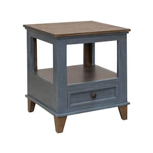 22.75 in. Brown and Blue and Bronze Rectangle Wood End/Side Table with Wooden Frame
