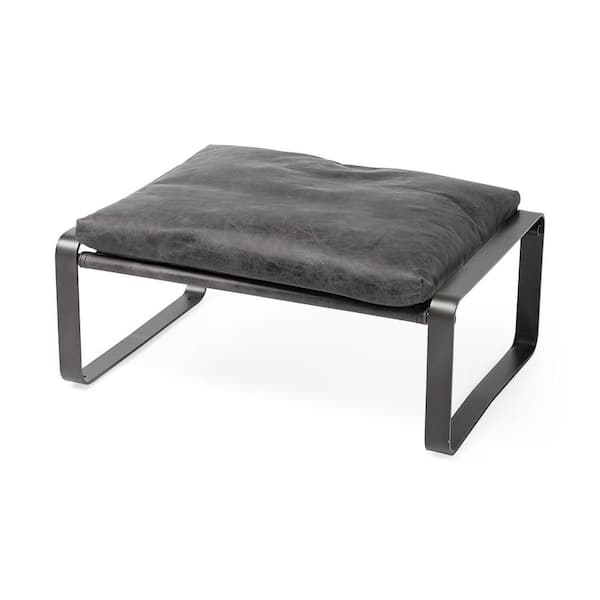 HomeRoots Amelia Black Faux Leather Rectangle Accent Ottoman