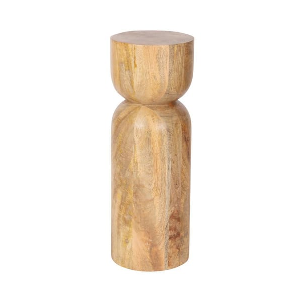 Teo 8 in. Natural Brown Round Solid Wood End Table