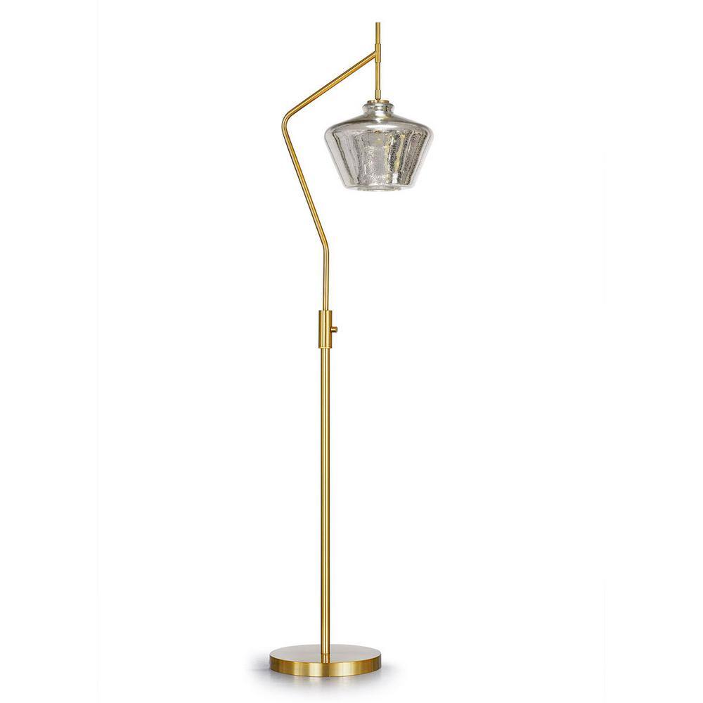 HomeGlam Cafe 69 in. Brushed Brass Dimmable LED Arc Floor Lamp with ...