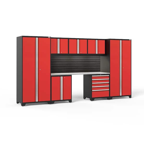 NewAge Products Pro Series 156 in. W x 84.75 in. H x 24 in. D 18-Gauge Steel Garage Cabinet Set in Red (8-Piece)