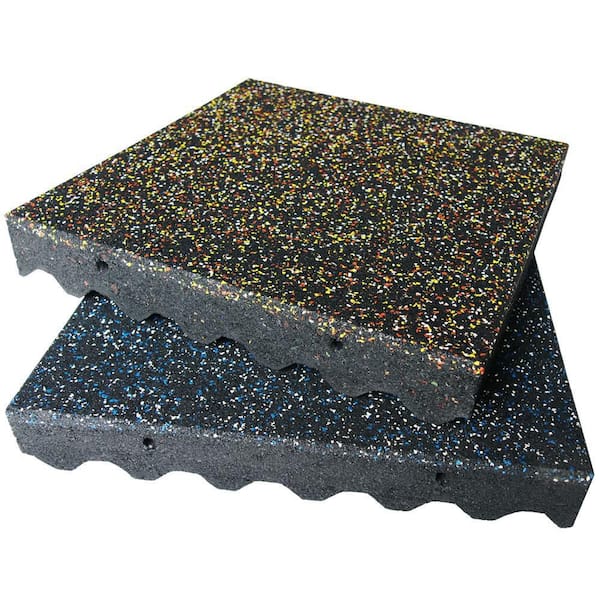 Eco-Safety 3 in. x 1.62 ft. W x 1.62 ft. L Blue/White Speckled Interlocking Rubber Flooring Tiles (210 sq. ft.) (80PK)