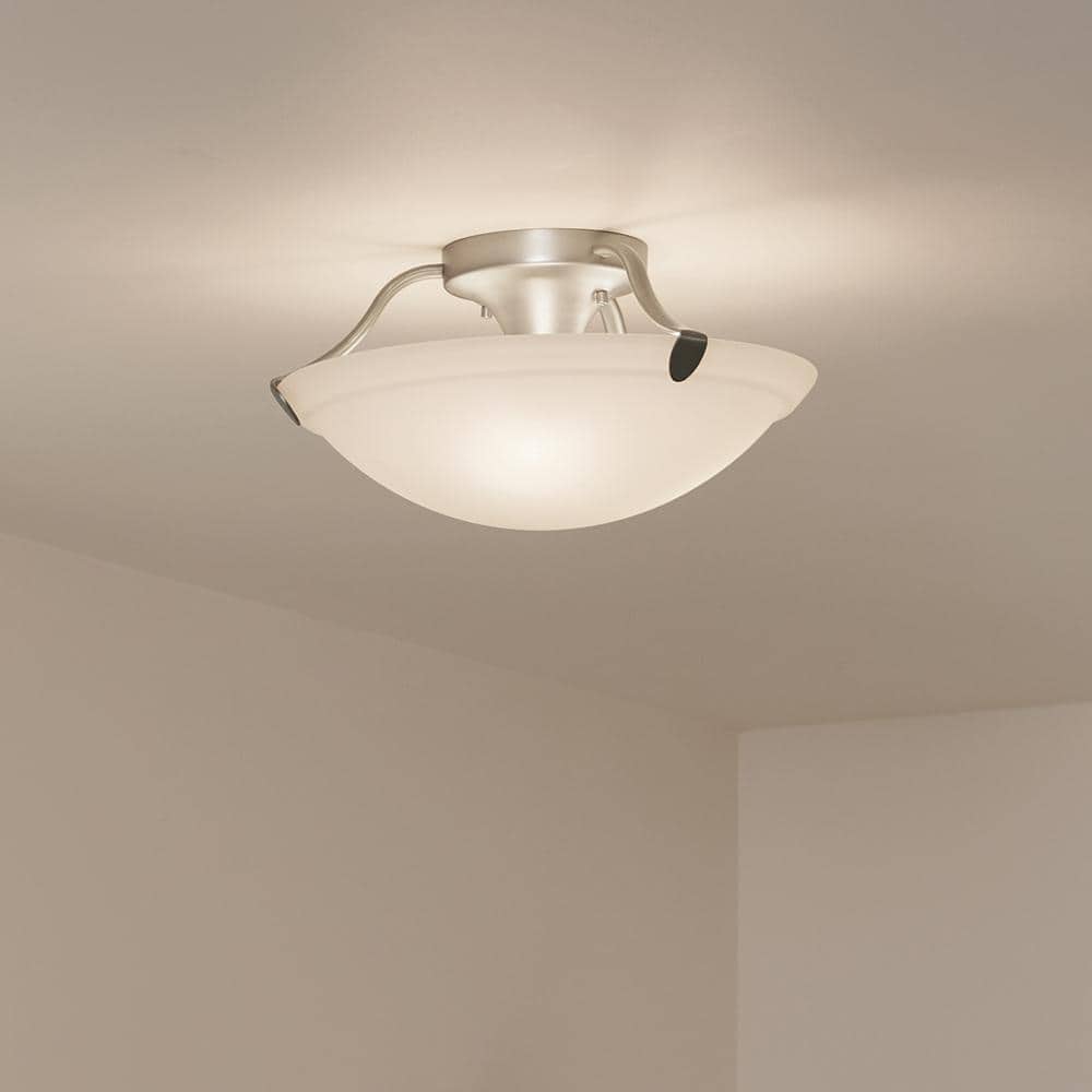 15.5" Brushed Nickel Semi-Flush Mount Light with White Glass Shade